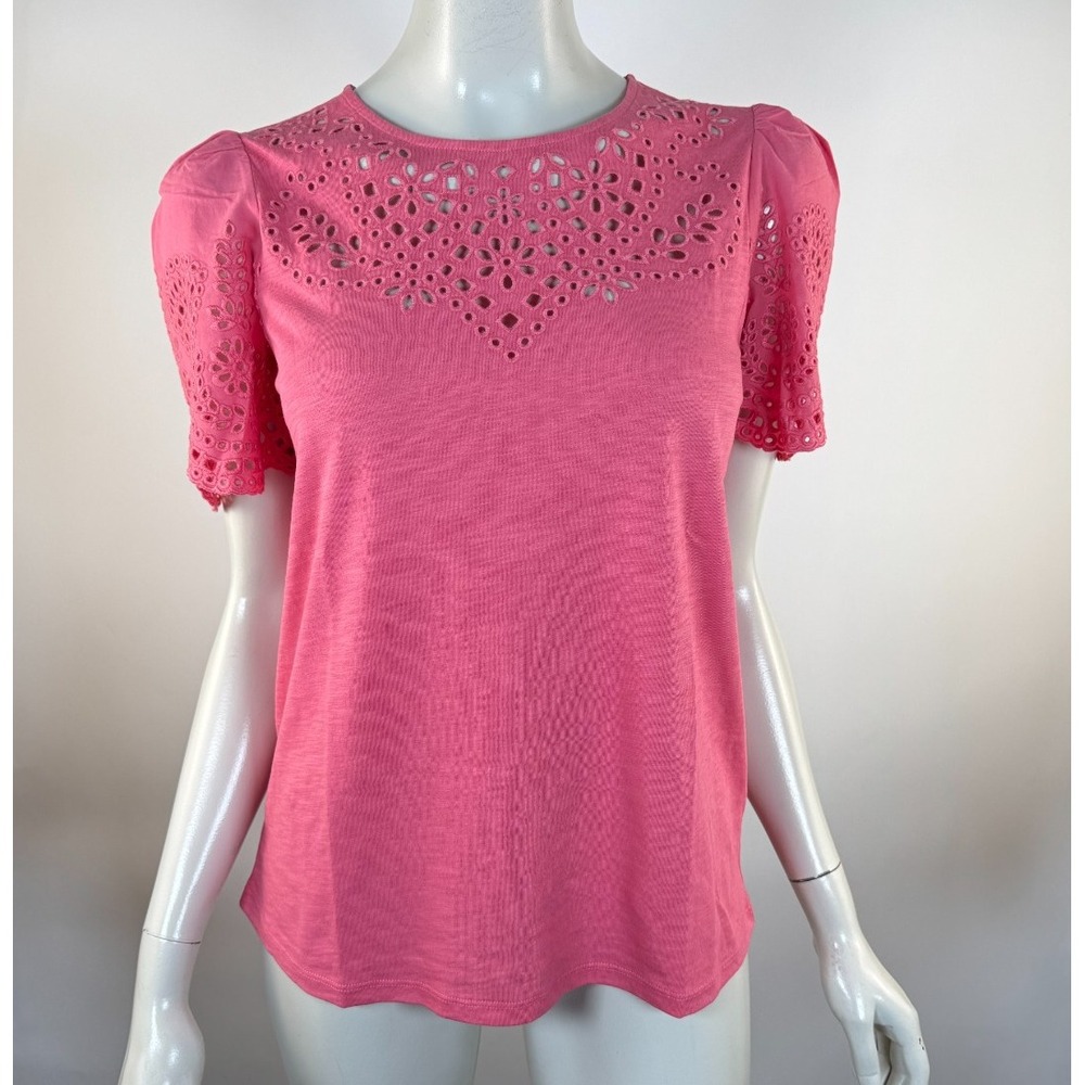 Boden Eyelet Embroidered Puff Sleeve Top Women 6 NWT Short Sleeve Cotton Stretch